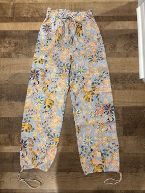 HEMANT & NANDITA Blue Floral Drawstring Pants for Girls
